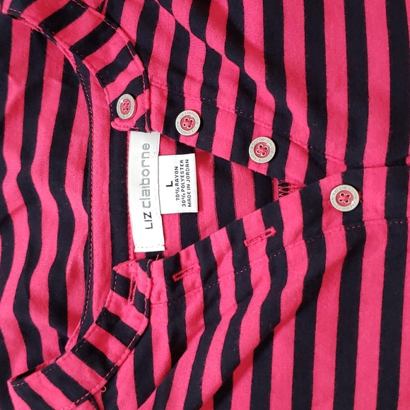Liz Claiborne - Mandarin Collar Striped t-shirt - Ladies Large - Picture 2 of 10
